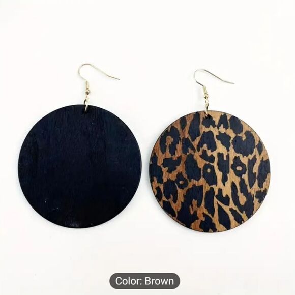 Leopard earrings wooden dangle Bohemian new e67 - Picture 2 of 3